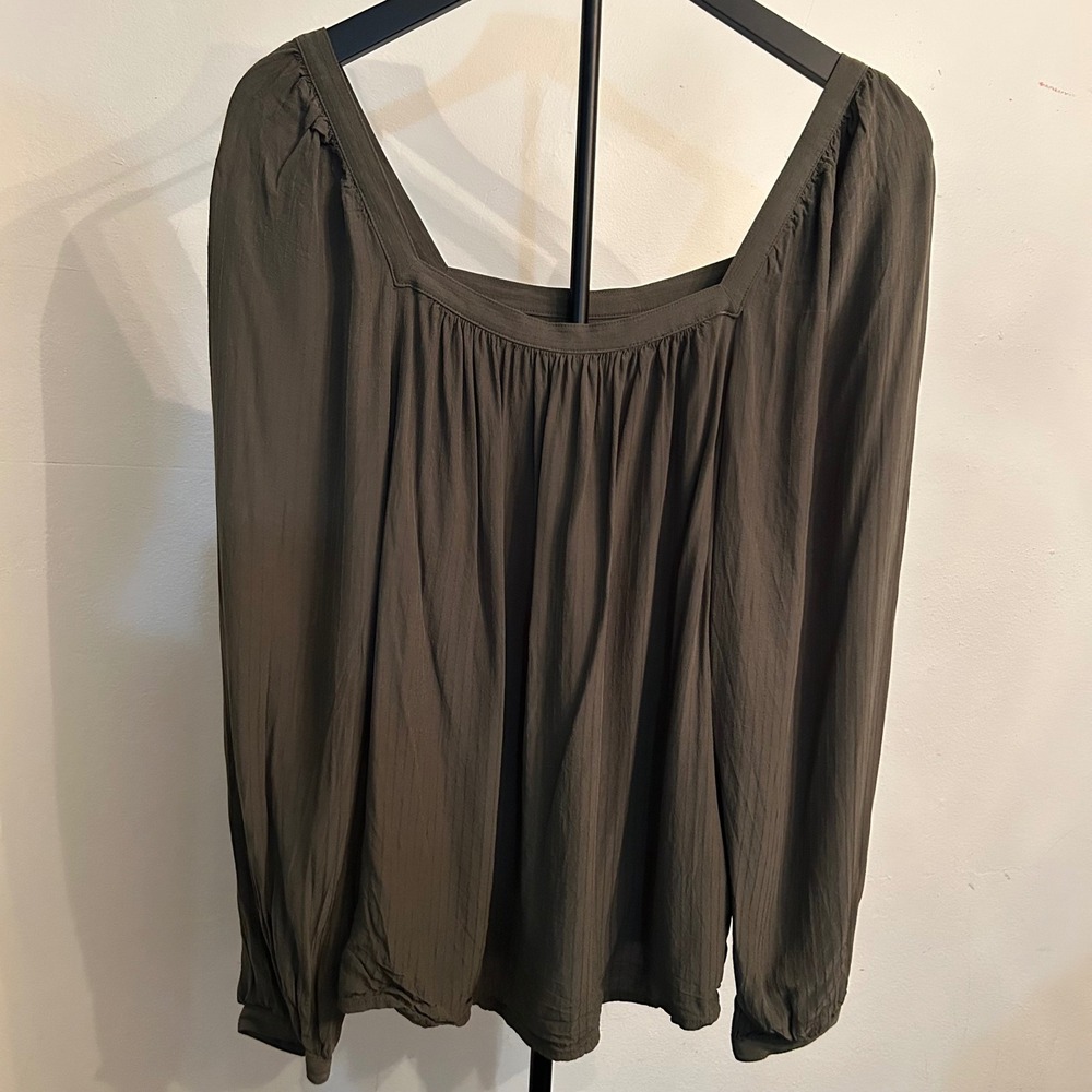 A New Day Olive Green Square Neck Long Sleeve Blouse Top - Women's